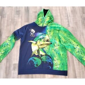 Mens 2XL Fishing Shirt Protection UPF 50 Dye Sublimation Dorado Wicking Hoodie